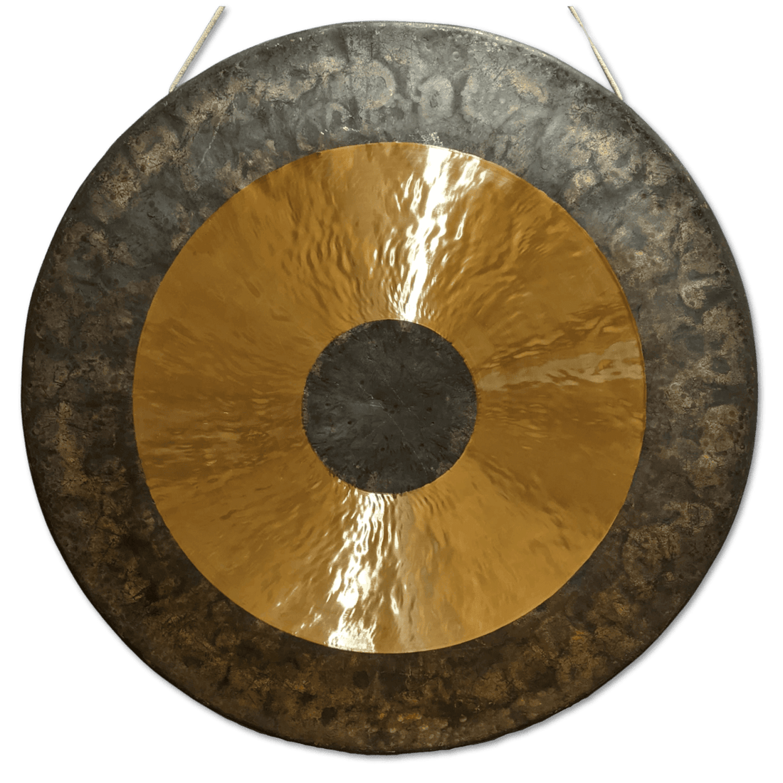 Chau gong with lathed golden mid-section, dark unlathed rim and center