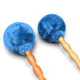 Grotta Sonora roller mallet pair – blue faux-fur heads close-up