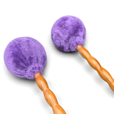 Grotta Sonora roller mallet pair – purple faux-fur heads close-up
